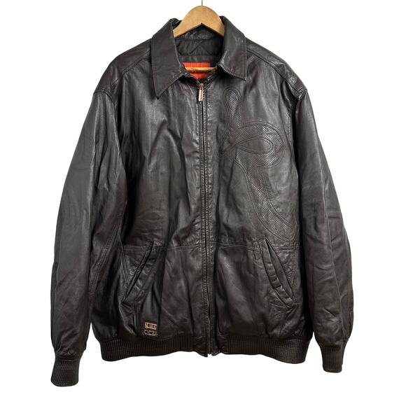 Roca‎ Wear Men's Retro Brown Leather Jacket size 3XL - Picture 1 of 14